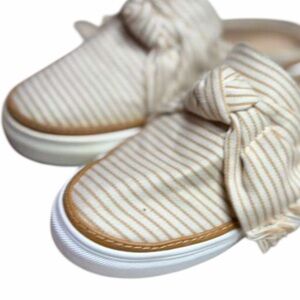 CCOCCI Women's Striped Moccasins - Cream and Tan